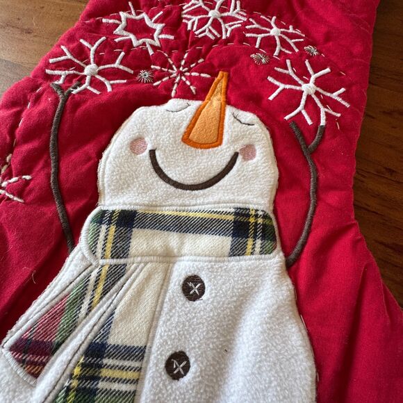 Pottery Barn Kids Smiling Snowman Red Quilted Christmas Stocking Stocking New - Picture 2 of 9